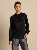 [Black] SilkSilky  Long Sleeve Round Neck Women's Blouse 003