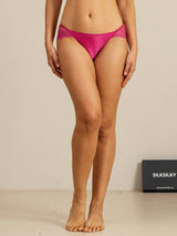 Pink scalloped lace silk panty with low-rise cut and high-cut design