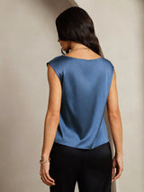 [Real Teal] SilkSilky  Cap Sleeve Cowl Neck Women's T-Shirt 002