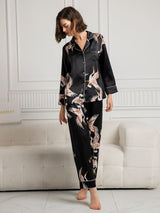 [Black] SilkSilky  19Momme Long Sleeve Notch Collar Women's Pajamas 004