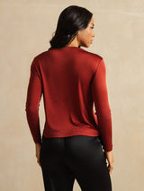 [Fired Brick] SilkSilky  Long Sleeve Crew Neck Women's T-Shirt 002