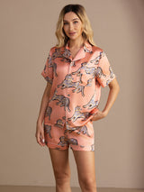 [Pink Cat] SilkSilky  Short Sleeve Lapel Collar Women's Pajamas 004