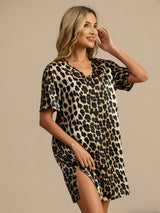 [Leopard] SilkSilky  Half Sleeve V Neck Nightgown 003