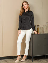 [Black] SilkSilky  Long Sleeve Lapel Collar Women's Shirts 004