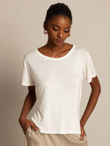 [White] SilkSilky  Short Sleeve Round Neck Women's T-Shirt 001