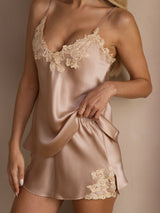 [Pink] SilkSilky  Spaghetti Strap V Neck Camisole Set 006