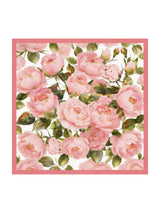 Pink floral print 100% mulberry silk square scarf with green leaves and pink border