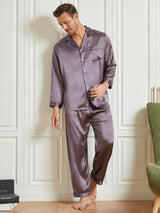 [Purple Gray] SilkSilky  Long Sleeve Lapel Collar Men's Pajamas 004