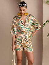 [Sand Crocodile] SilkSilky  Half Sleeve Lapel Collar Women's Pajamas 001