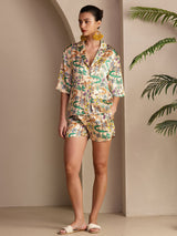 [Sand Crocodile] SilkSilky  Half Sleeve Lapel Collar Women's Pajamas 003