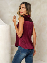 [Dark Red] SilkSilky  Sleeveless Lapel Collar Women's Shirt 003