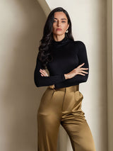 [Black] SilkSilky  Long Sleeve Turtle Neck Women's T-Shirt 004