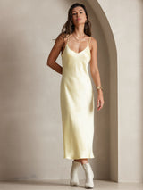 [Light Yellow] SilkSilky  Spaghetti Strap V Neck Nightgown 003