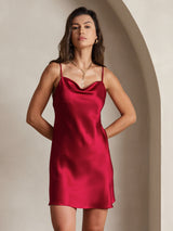 [Wine] SilkSilky  Spaghetti Strap Cowl Neck Dress 006