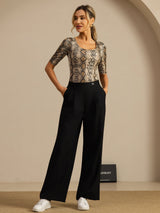 Women’s silk jersey animal print scoop neck top with half sleeves