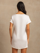 [White] SilkSilky  Short Sleeve Round Neck Nightgown 002