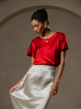 [Wine] SilkSilky  Short Sleeve Boat Neck Women's T-Shirt 005