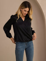 [Black] SilkSilky Long Sleeve Wrap Women's Blouse 003