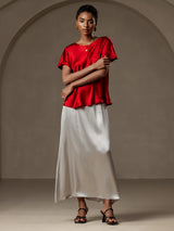 [Wine] SilkSilky  Short Sleeve Boat Neck Women's T-Shirt 007
