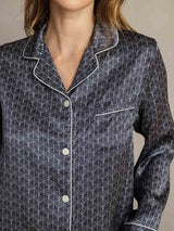 [Navy Ginkgo] SilkSilky  Long Sleeve Lapel Collar Women's Pajamas 006