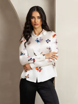 [White Butterfly] SilkSilky  Long Sleeve Lapel Collar Women's Shirt 006