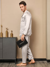 [Gray] SilkSilky  Long Sleeve Lapel Collar Men's Pajamas 003