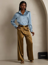 [Grayish Blue] SilkSilky  Long Sleeve Lapel Collar Women's Shirt 007