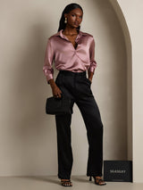[Pale Mauve] SilkSilky  3/4 Sleeve Lapel Collar Women's Shirts 007