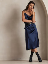 [Dark Blue] SilkSilky  Spaghetti Strap Cowl Neck Camisole Top 005