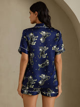 [Navy Lion] SilkSilky Short Sleeve Notch Collar Women's Pajamas 002