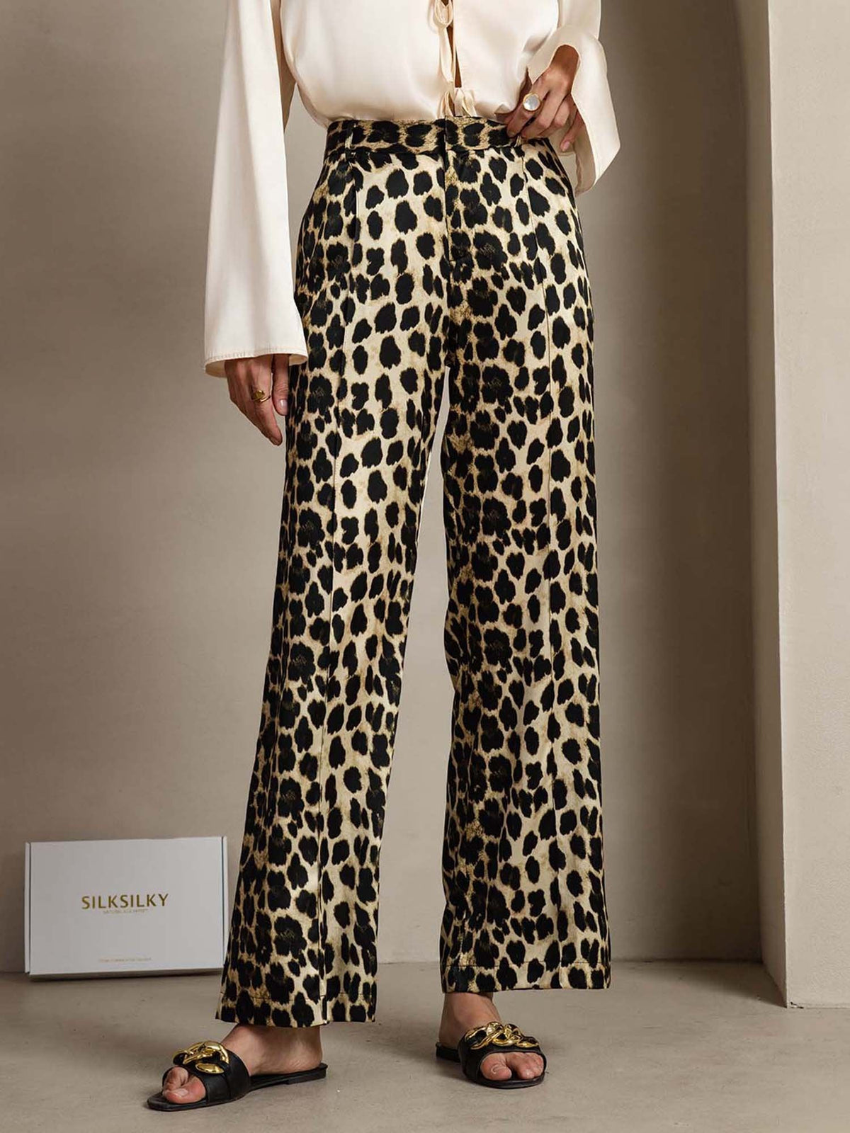 [Leopard] SilkSilky  19Momme Silk Womens Pants 001,
