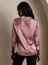 [Pale Mauve] SilkSilky  3/4 Sleeve Lapel Collar Women's Shirts 002