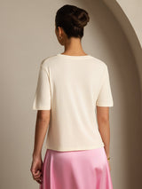 [Beige] SilkSilky  Short Sleeve V Neck Women's T-Shirt 002