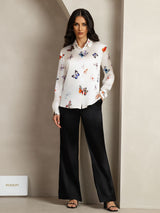 [White Butterfly] SilkSilky  Long Sleeve Lapel Collar Women's Shirt 003