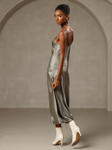 [Grayish Green] SilkSilky  Spaghetti Strap V Neck Nightgown 002