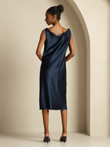 [Dark Blue] SilkSilky  Sleeveless Cowl Neck Dress 002