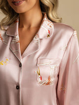 [Pink] SilkSilky  Long Sleeve Lapel Collar Women's Pajamas 004