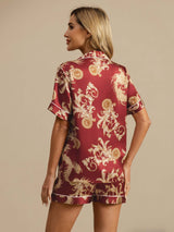[Wine Dragon] SilkSilky  Short Sleeve Lapel Collar Women's Pajamas 002