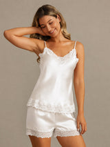 [White] SilkSilky  Spaghetti Strap V Neck Camisole Set 001