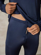[Dark Blue] SilkSilky  Silk Jersey Long Sleeve Round Neck Men's Long Johns 005