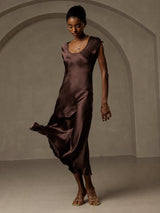 [Coffee] SilkSilky  Cap Sleeve Dress 007