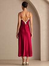 [Wine] SilkSilky  Spaghetti Strap V Neck Dress 002