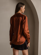 [Caramel] SilkSilky  Long Sleeve Lapel Collar Women's Shirt 002