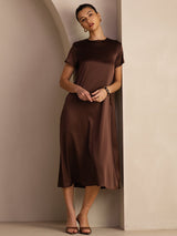 [Bitter Chocolate] SilkSilky  Short Sleeve Crew Neck Dress 003
