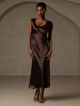 [Coffee] SilkSilky  Cap Sleeve Dress 003