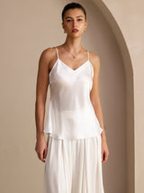 [White] SilkSilky  Spaghetti Strap V Neck Camisole Top 001