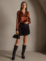 [Caramel] SilkSilky  Long Sleeve Lapel Collar Women's Shirt 005