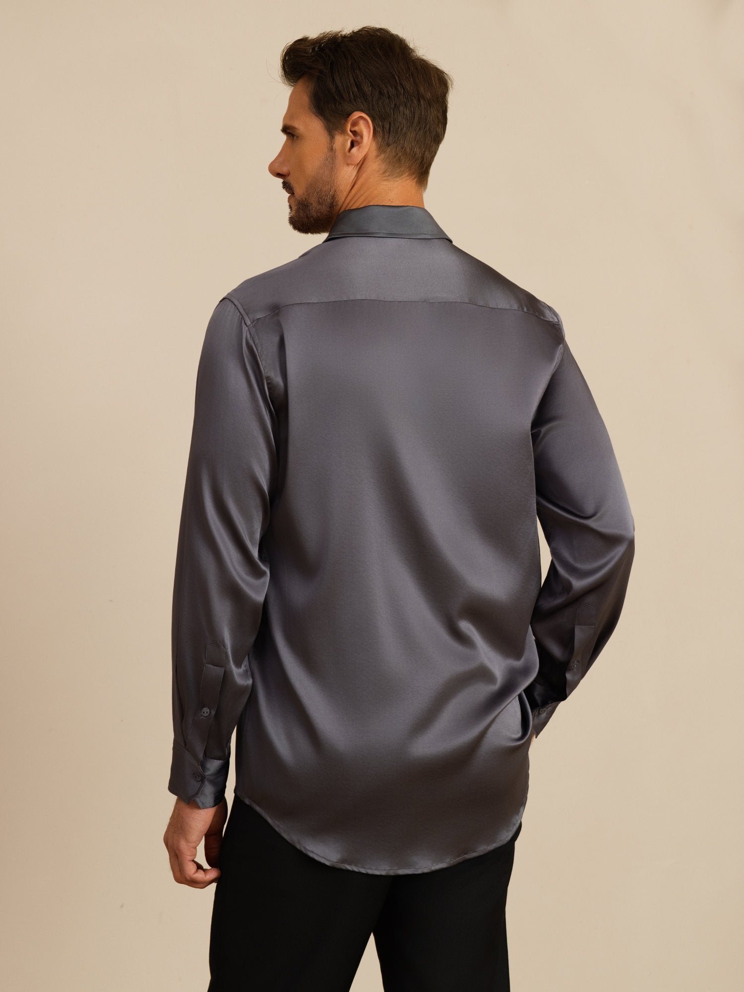 [Dark Gray] SilkSilky  Long Sleeve Lapel Collar Men's Shirt 002