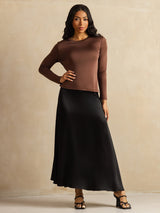 [Coffee] SilkSilky  Long Sleeve Crew Neck Women's T-Shirt 008