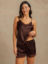 [Brown] SilkSilky  Spaghetti Strap V Neck Camisole Set 002